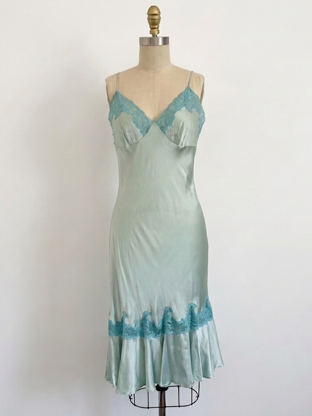 Vintage Victoria’s Secret Silk Lace Turquoise Slip Dress - Picture 2 of 5